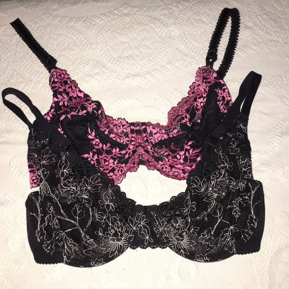Wacoal 32d sexy cute lace bra black pink women’s